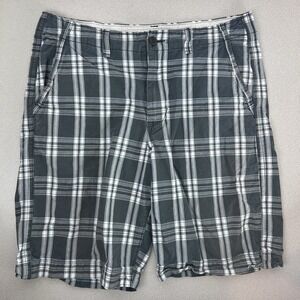 AMERICAN EAGLE Longer Length Mens 36 Shorts Blue Gray Plaid Cotton 10.5" Inseam‎